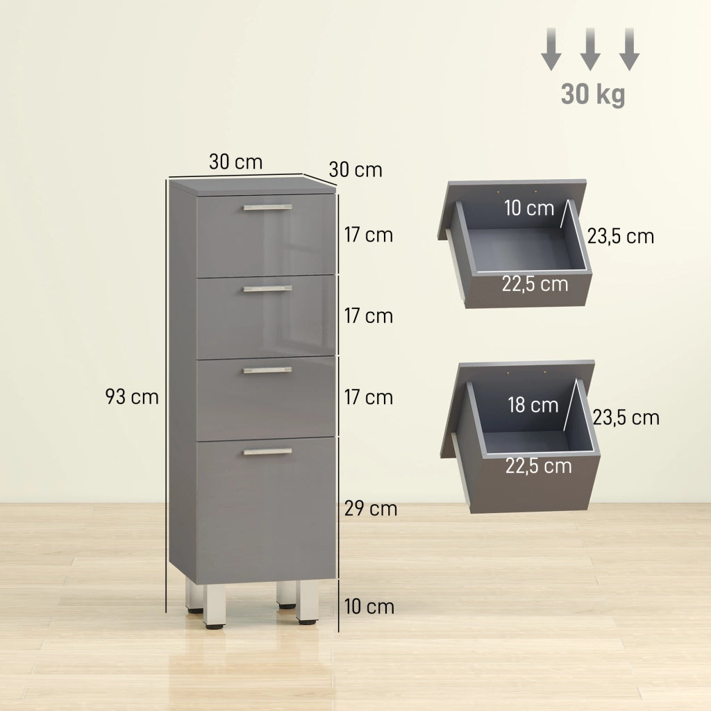 Armadietto da Bagno con 4 Cassetti ¨C Zephmum ¨C Grigio 60x30x
