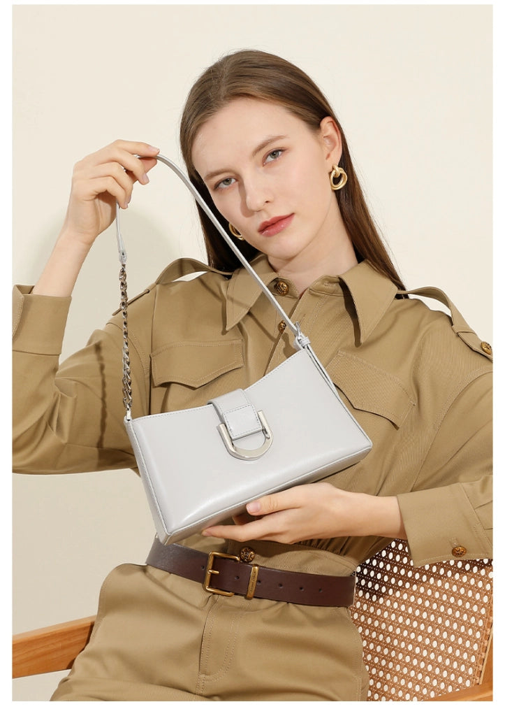 Borsa a tracolla da donna in vera pelle, colore grigio.