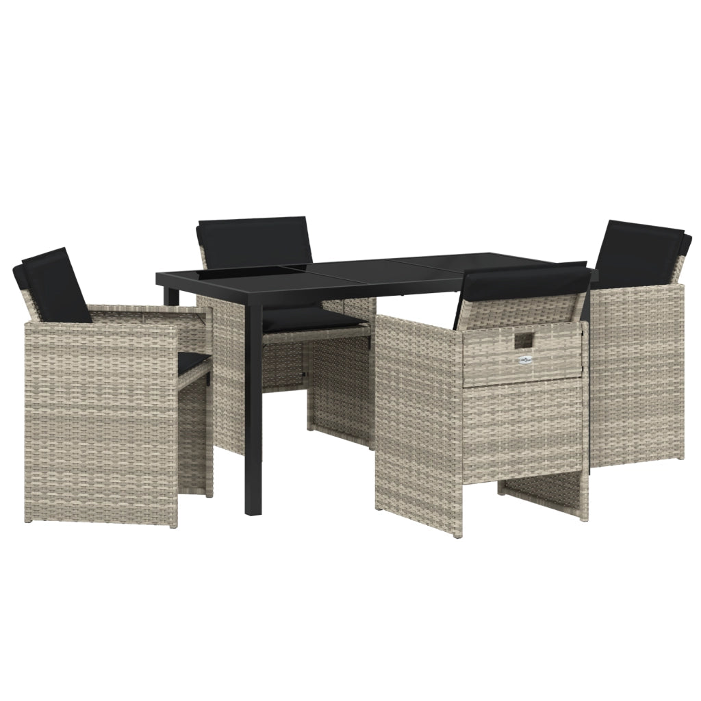 Set da Pranzo per Giardino da 5 Pezzi con Cuscini Grigio Chiaro Rattan Sintetico