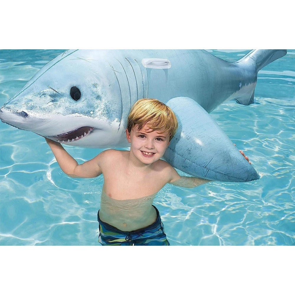 Trade Shop - Cavalcabile Gonfiabile A Forma Di Squalo 3d Con Maniglie 183x102cm Piscina 41405 -