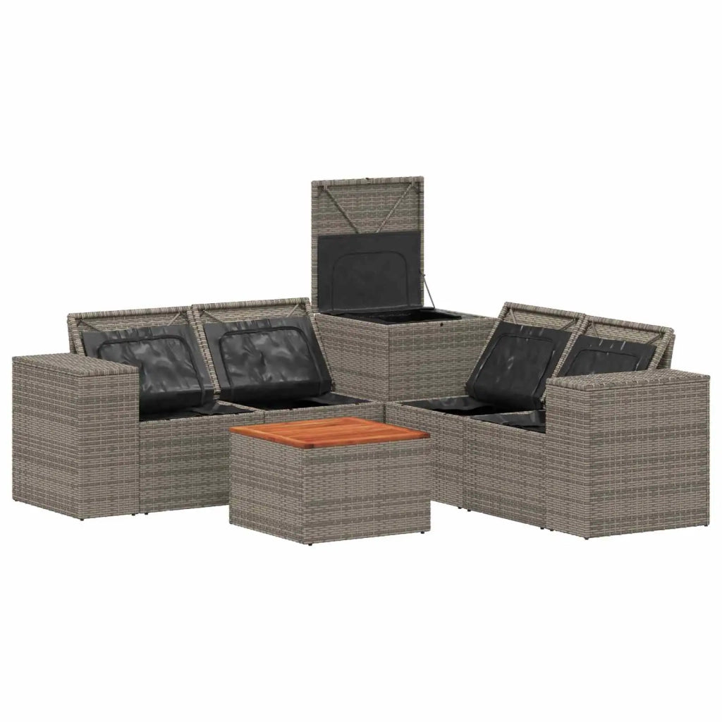 Set di divani 6 pz Grigio e Blu Navy Rattan sintetico e Acciaio 3447573