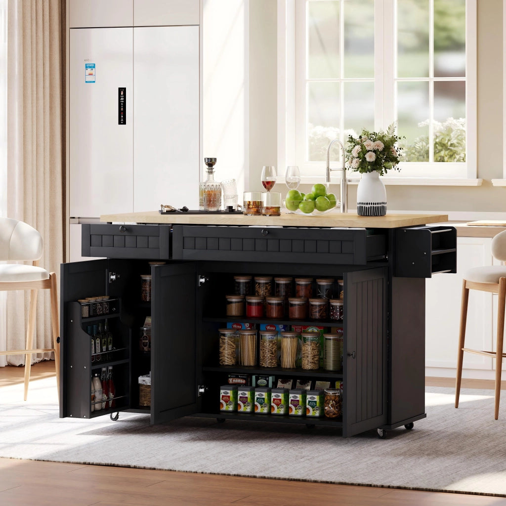 ISOLA CUCINA Pieghevole 137 x 89,5 x 45 cm MDF Naturale/Nero