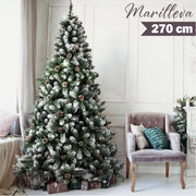 Albero Di Natale Innevato Marilleva 270cm 2156 Rami Super Folto con Pigne