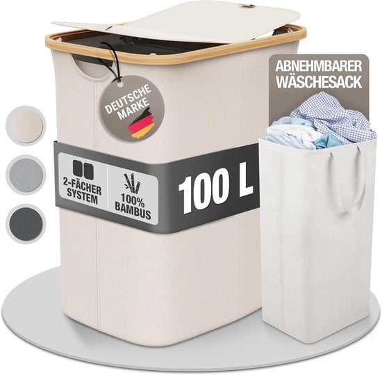 Lavatrice a Cassetta con Coperchio - Sistema di Raffreddamento - 100 Litri - Beige - Tessuto in Bambù
