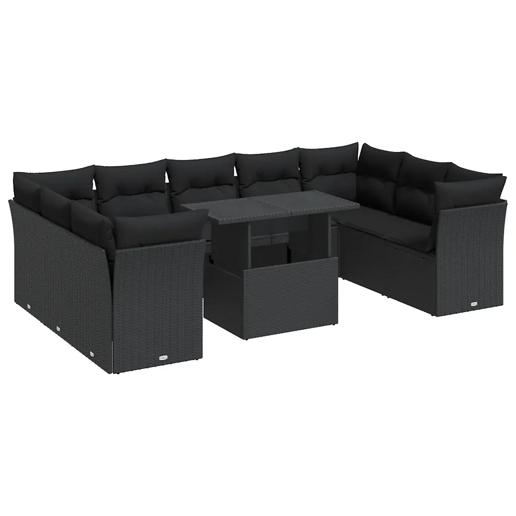 Set Divani da Giardino 10pz con Cuscini in Polyrattan Nero 3326216