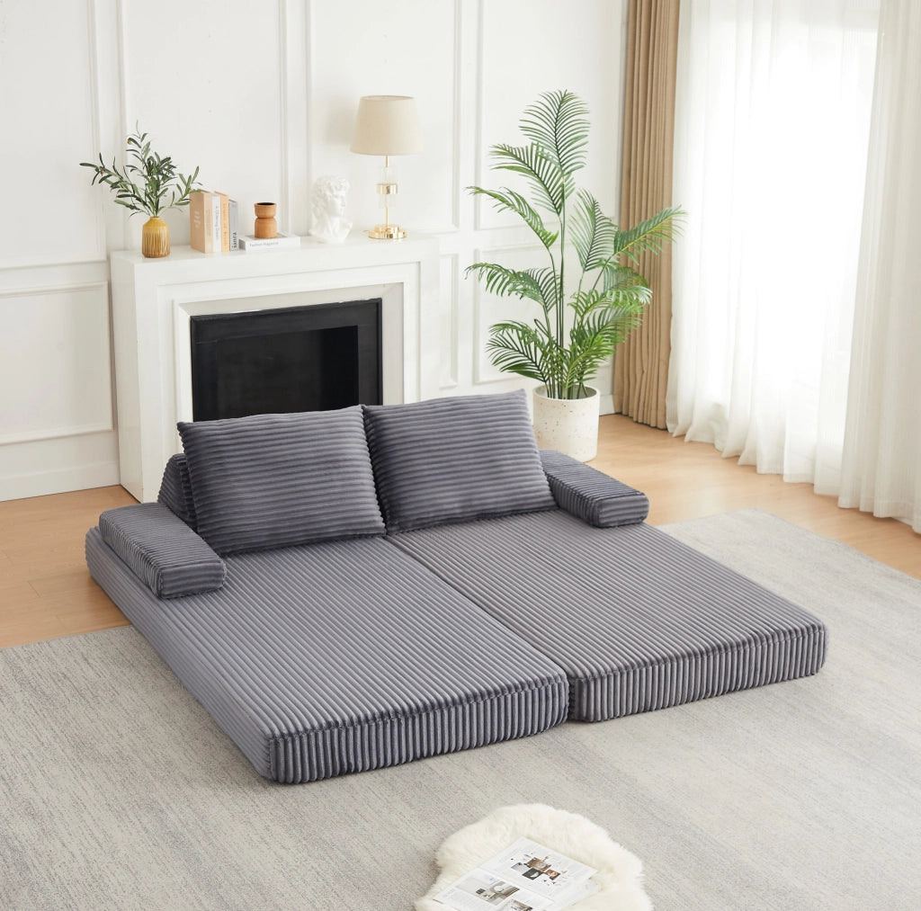 Divano modulare in velluto a coste grigio 211,5 cm