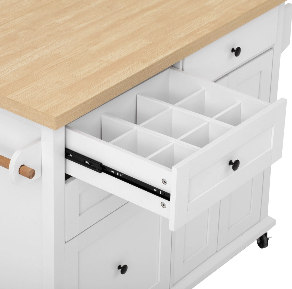 Isola da cucina 107x45-70x90.5 cm con piano estraibile in MDF bianco e naturale