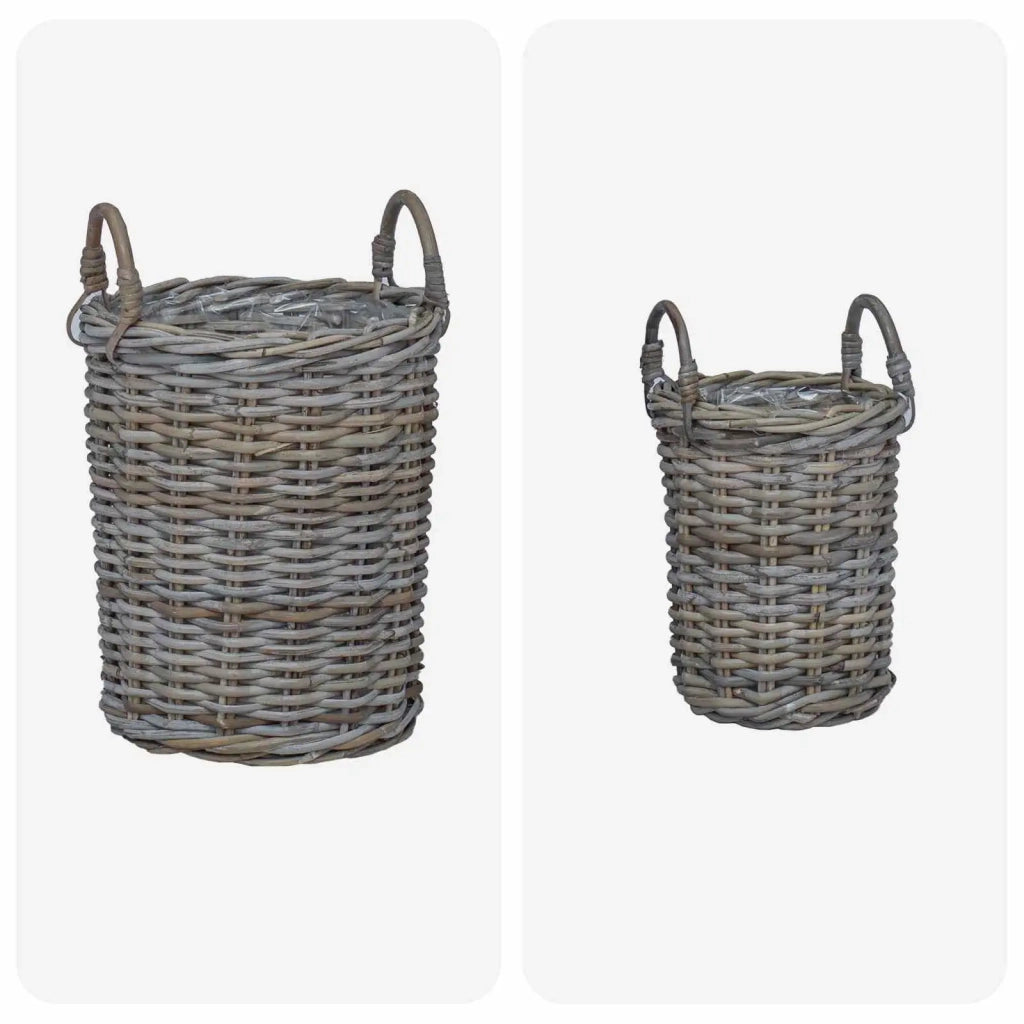 Cesto per Piante con archiviazione 2 pcs Grigio Rattan Kubu