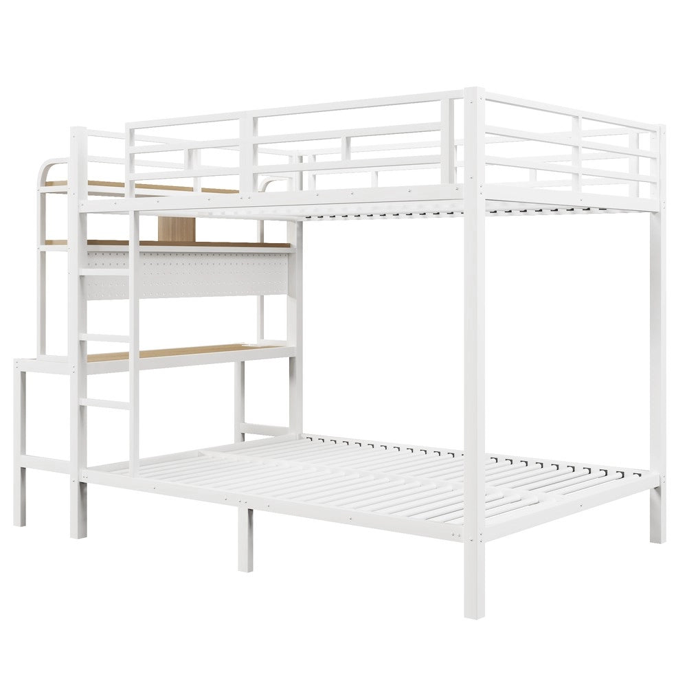 Letto a Soppalco con Scrivania e LED ¨C Xylo ¨C Bianco, 140x200, Metallo
