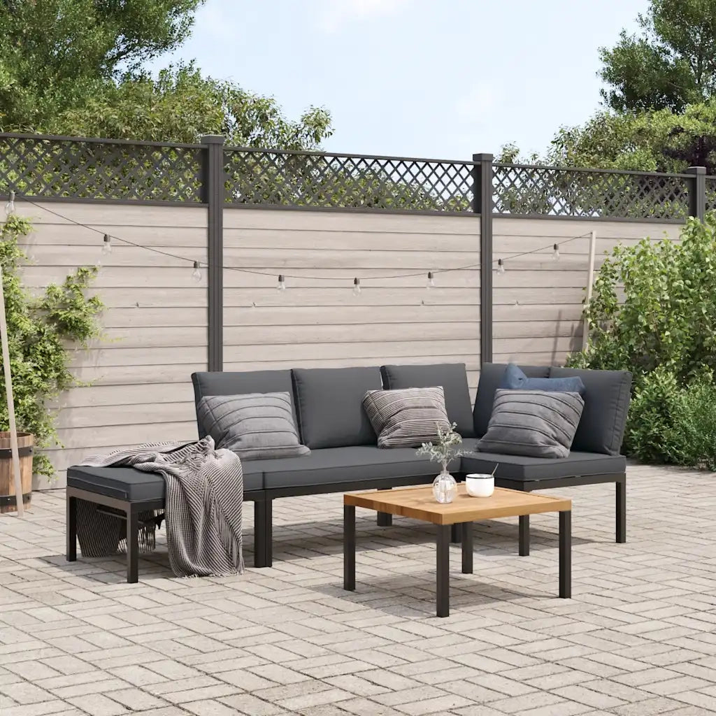 vidaXL Set Divani da Giardino 4 pz con Cuscini in Alluminio Nero