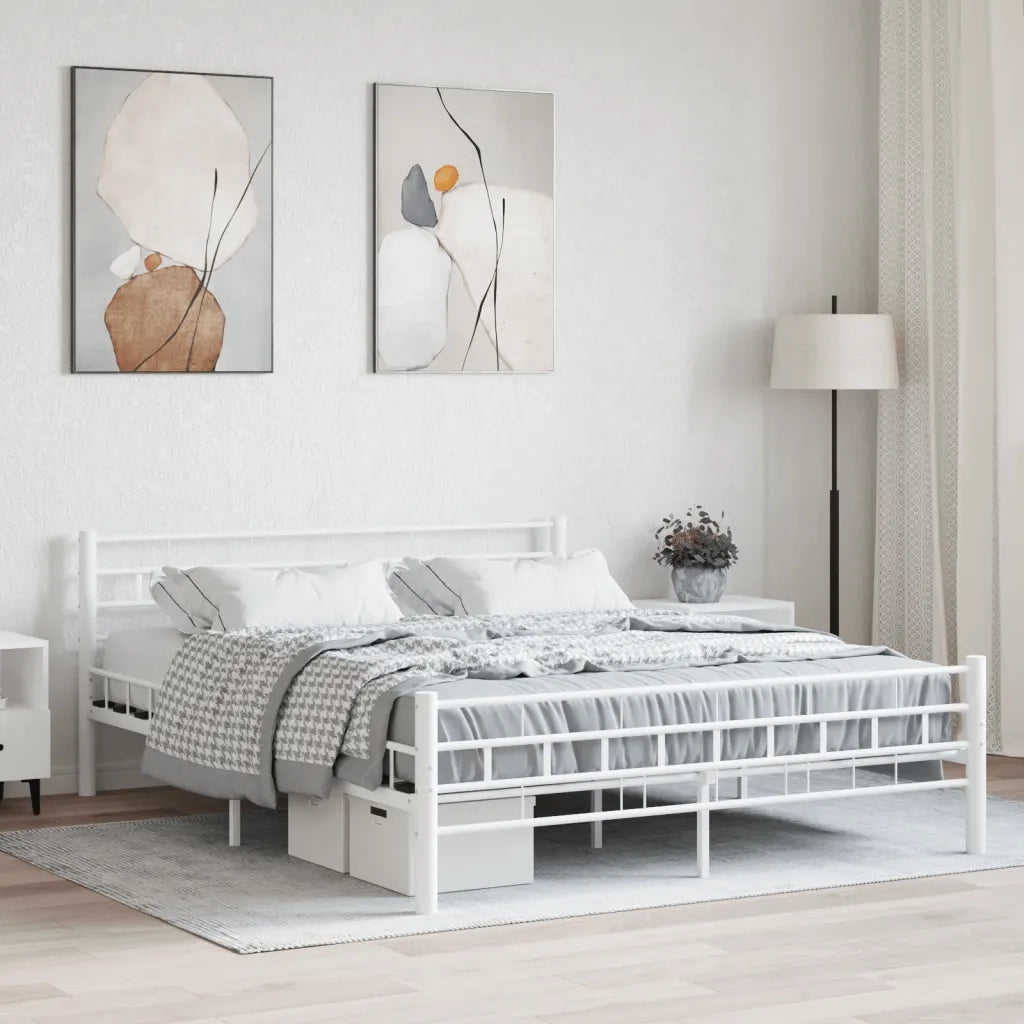 Letto matrimoniale | Letto per adulti | Giroletto Bianco in Metallo 160x200 cm