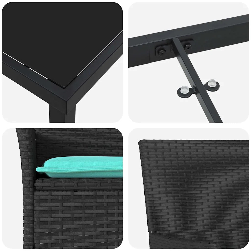 Set di tavolo e sedie con cuscino 5 pcs Nero Rattan in PE