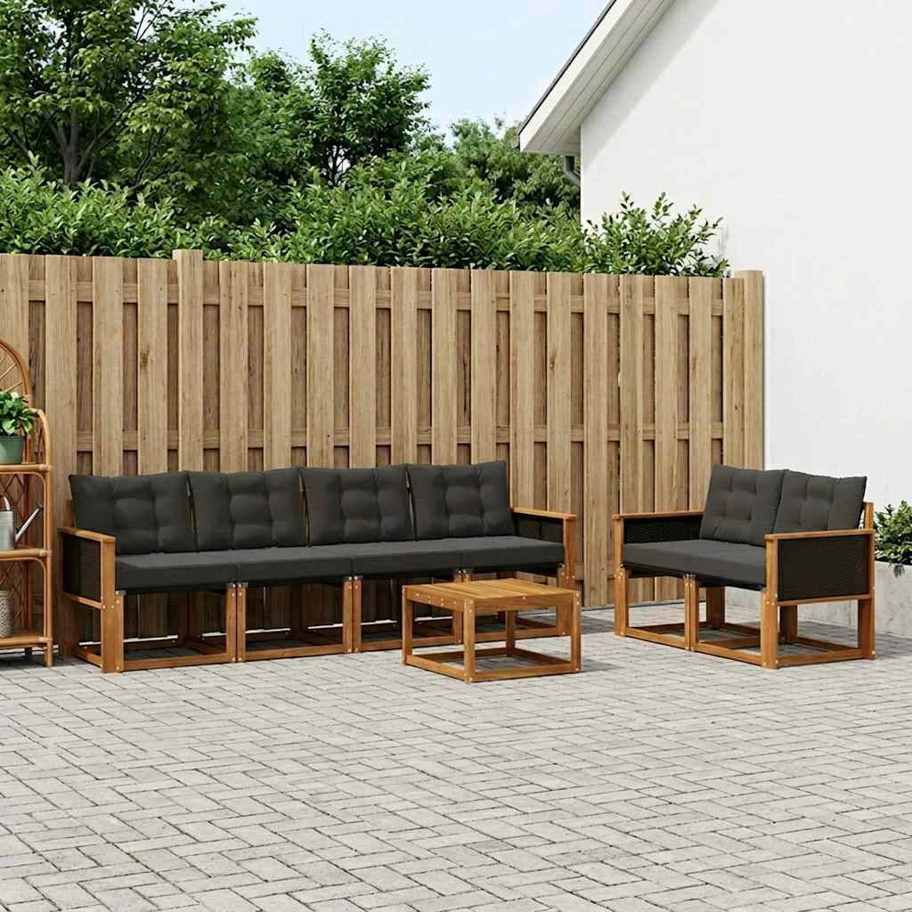 Set di divani da esterno 7 pz Naturale e Nero 3381784
