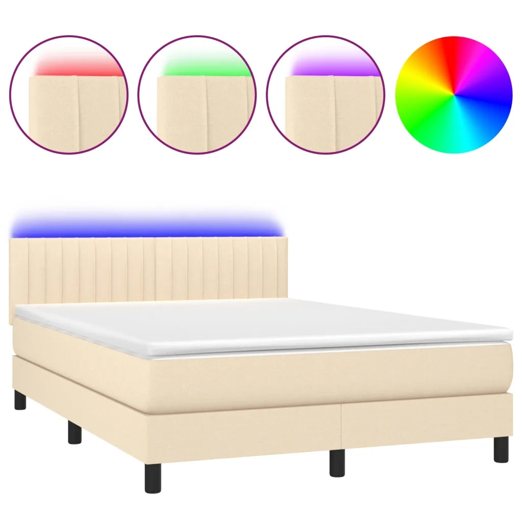 Letto a Molle con Materasso e LED Crema 140x190 cm in Tessuto