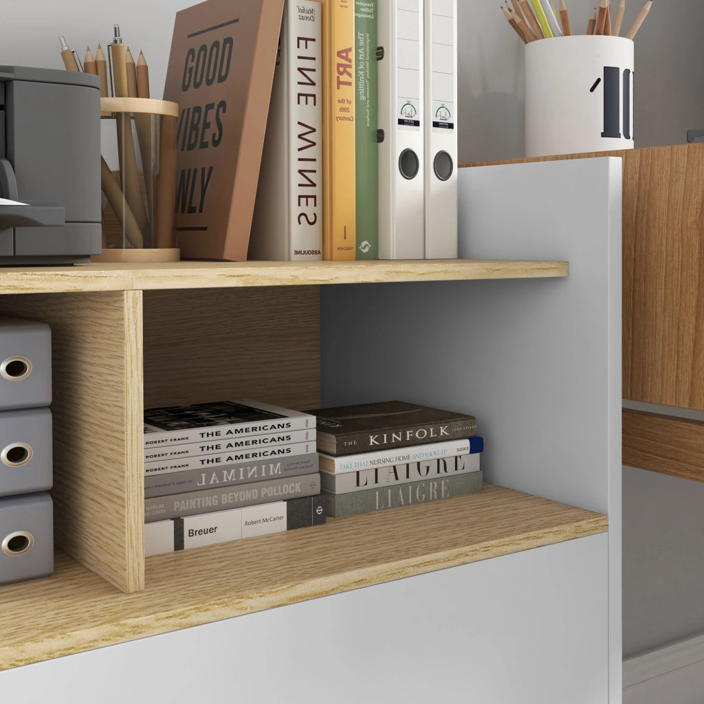 Armadio Archivador con Ruedas e Ante Scorrevoli ¨C zephmum ¨C Bianco e Rovere 76x40x75.5 cm