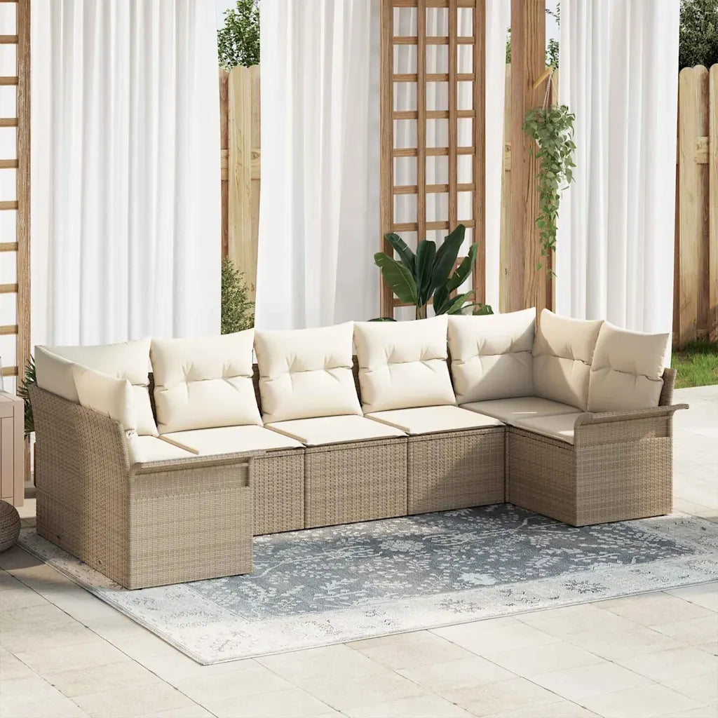 Set Divano da Giardino con cuscino 7 pcs Beige Poly Rattan 3345511