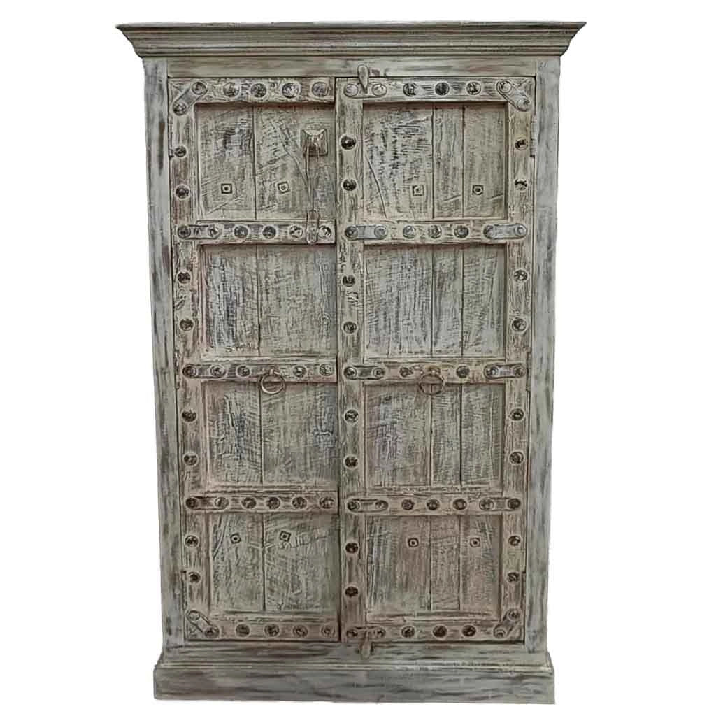 Armadio in legno con finitura artigianale marrone, 120x46x170h cm