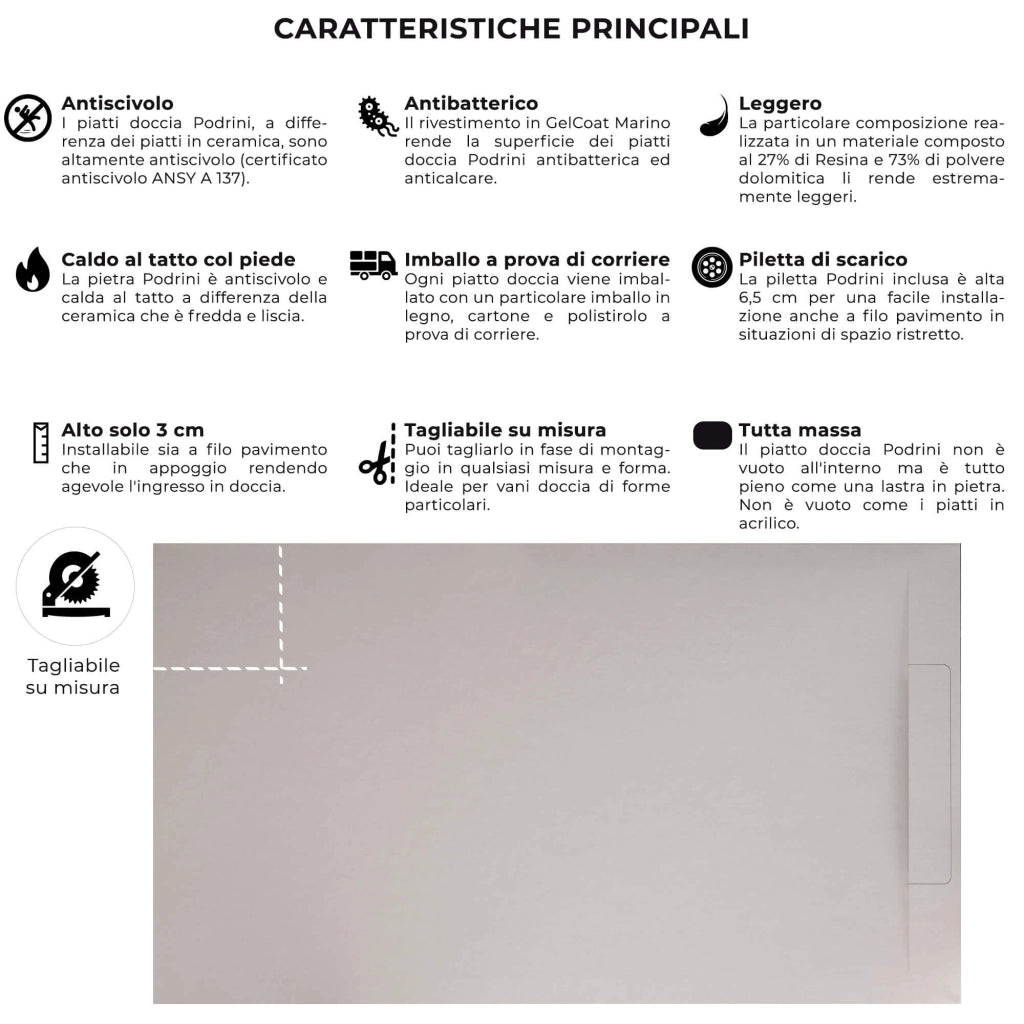 Piatto Doccia in Pietra 70x110 cm Bonussi Ardesia Calcutta Bianco