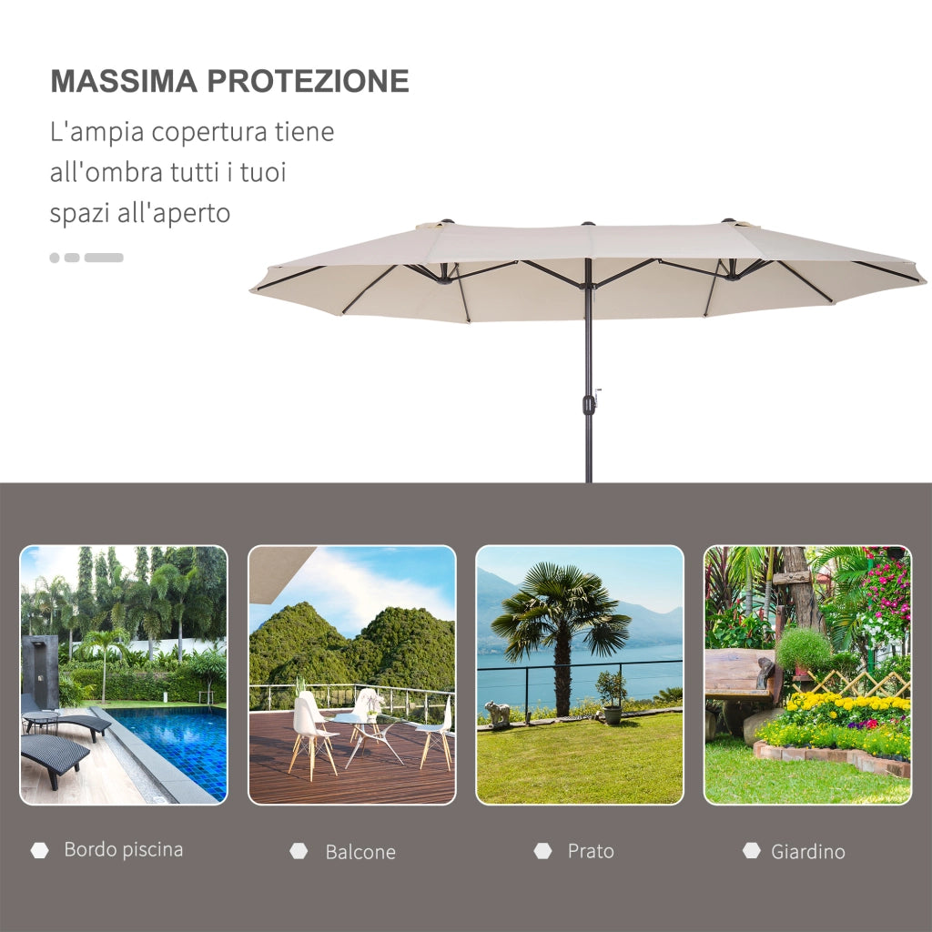 EasyComfort Ombrellone Doppio da Giardino 4.6x2.7 m a 12 Stecche con Prese d'Aria e Manovella, Ombrellone per Esterni in Acciaio e Poliestere, Anti UV, Beige