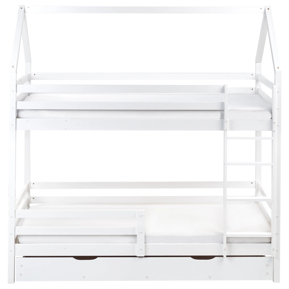 Letto a castello doppio con contenitore in legno di pino bianco UE dimensioni singole 90 x 200 cm Bambini Camera da letto per bambini
