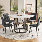 Tavolo da Pranzo Esagonale con 4 Sedie ¨C MINIMAL ¨C Effetto Marmo, Velluto Grigio