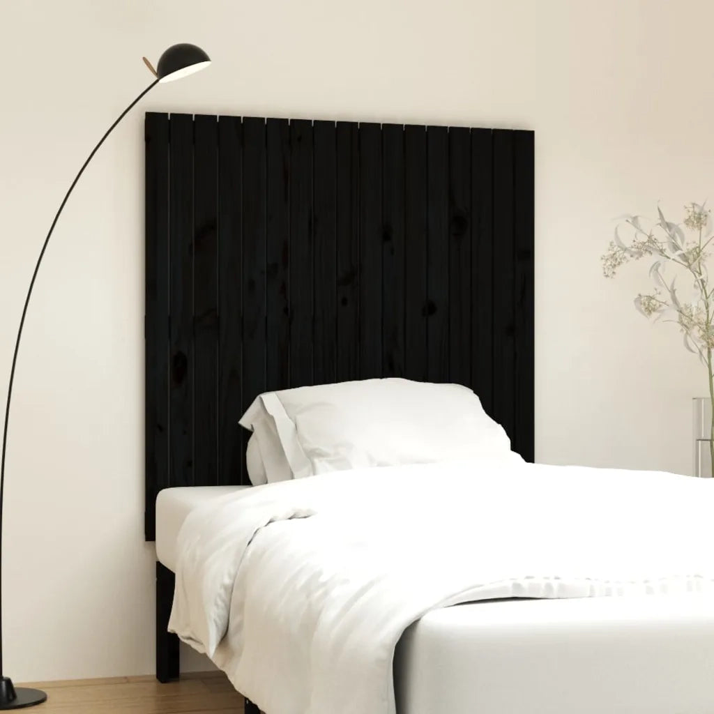 Testiera | Testata da Parete Nera 108x3x110 cm in Legno Massello di Pino