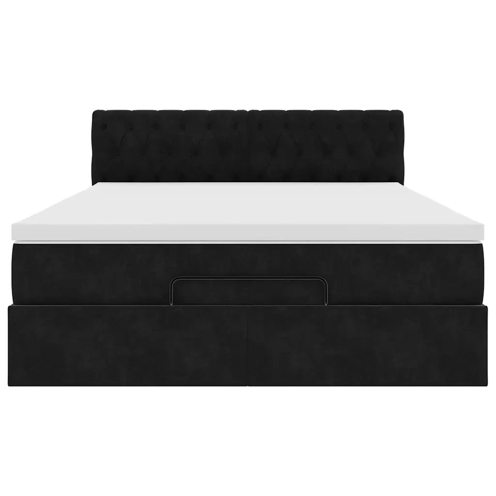 Struttura Letto Pouf con Materasso Nero 140x200 cm in Velluto