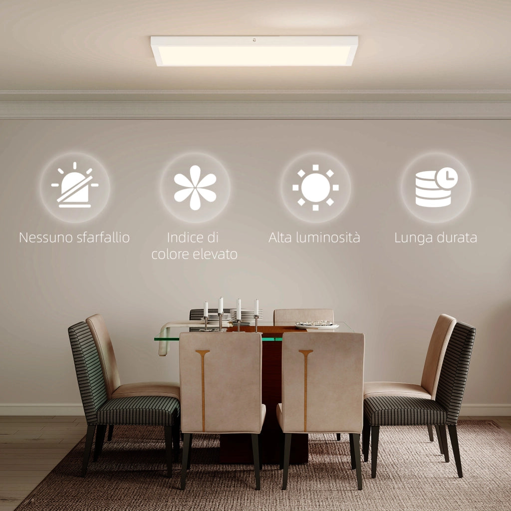 Set 2 Plafoniere LED Sottili e Minimal 60x30x3,7 cm con Colore Regolabile in Acciaio e Plastica Bianco