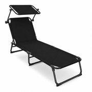 Lettino Pieghevole Sdraio Con Tettuccio Regolabile Schienale Reclinabile Parasole Prendisole Struttura In Metallo Sedia Sdraio Per Mare Spiaggia Giardino Piscina 187 x 53 x 24 Cm Nero