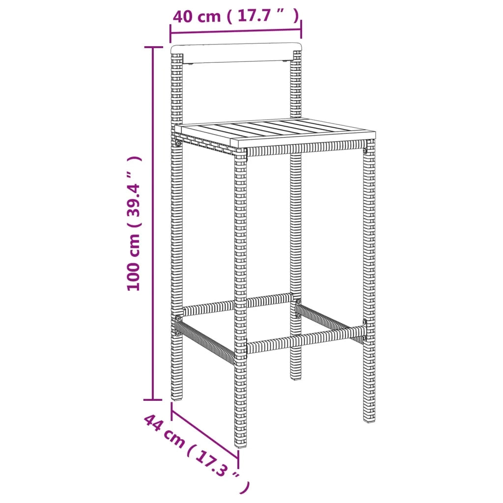 Set Bar Giardino 5pz Grigio Polyrattan e Legno Massello Acacia 3187693