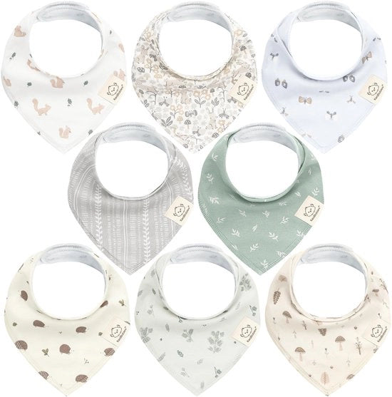 Set di 8 bandane per bambini, slabbettoni per bambini unisex, slabbettoni per bambini assorbenti, slabbettoni per bambini in cotone biologico, slabbettoni per bambini per bambini, slabbettoni per bambini contro il bavaglio (Prairie)