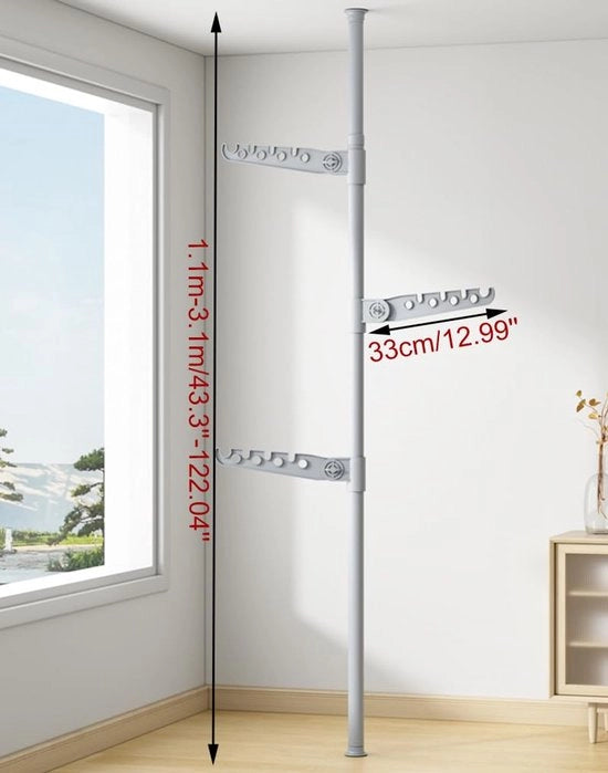 3-Livello Droogrek Telescopico, Cestino per Abiti da Pavimento a Soffitto, Spazzola per Abiti, Organizzatore per Casa, Balcone, Ufficio, 110-310 cm