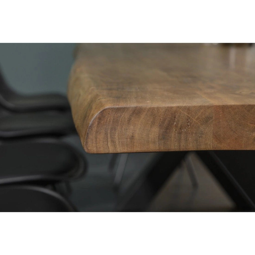 Tavolo da pranzo ARKAYA 240 cm – Piano in legno massiccio di acacia verniciato e gambe in metallo nero a X