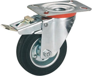 Carrello a gomma massiccio a due ruote con freno completo, 100 mm x 30 mm, carico portante 70 kg, piatto 100 mm x 85 mm, con freno