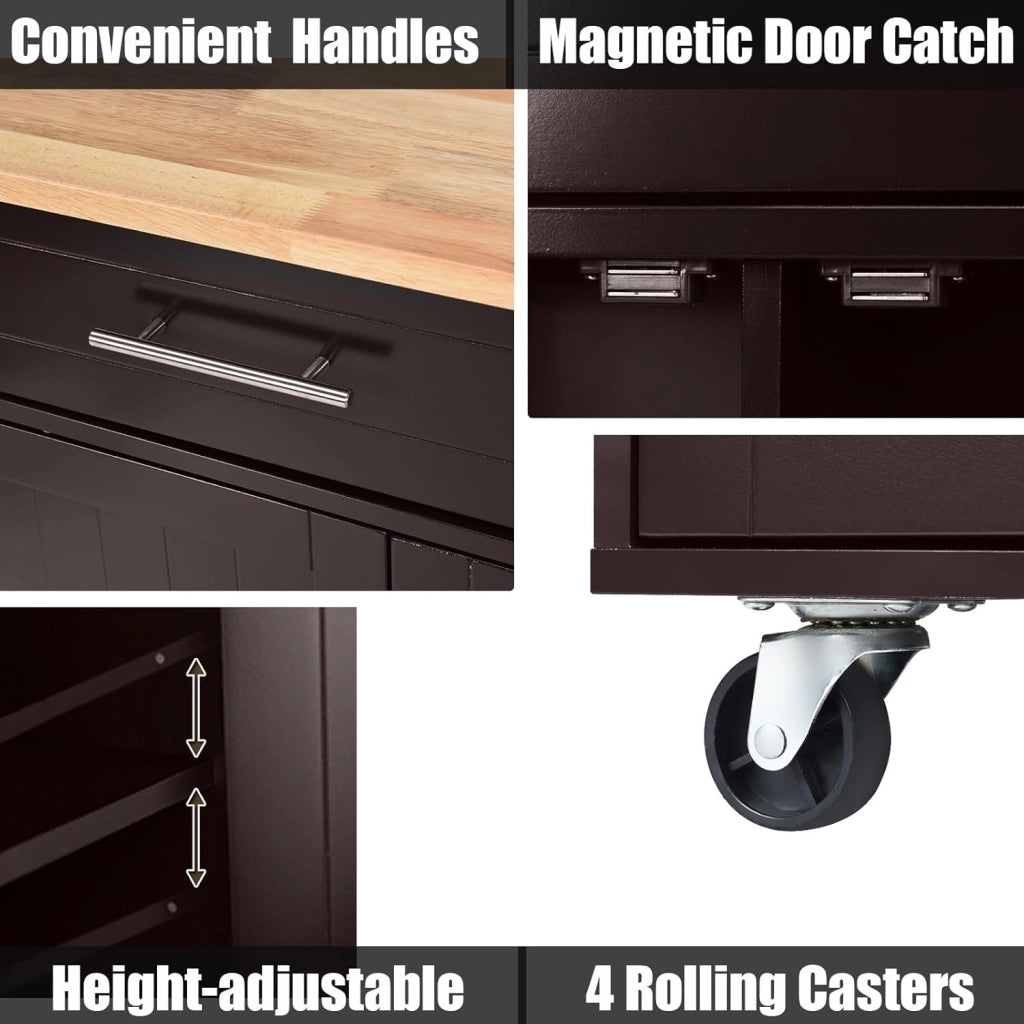 Carrello Portaoggetti con Ruote con 2 Freni, Isola Cucina in Rovere Massiccio, Mobiletto da Pranzo con Portaspezie e Portasciugamani, per Soggiorno, 111,5 x 46 x 93 cm, In 2 Pacchi (Marrone)