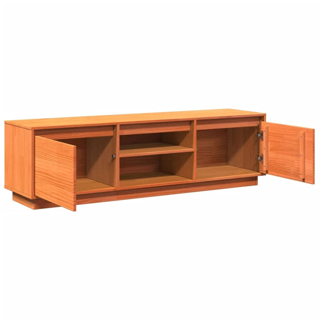 Mobile TV multimediale mensola TV mobile TV sala da pranzo soggiorno camera da letto finitura a cera 140 x 35 x 40 cm legno massello di pino marrone 02_0027560