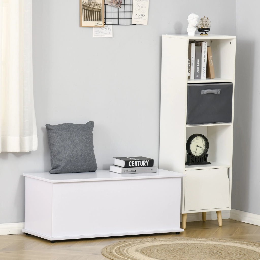 EasyComfort Panca Contenitore Multiuso in Legno Truciolare con Coperchio Apribile, per Camera e Ingresso, 100x40x40cm, Bianco