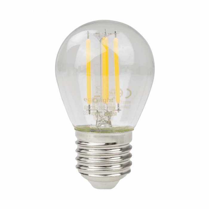 Lampadina LED Filamento G45 E27 6W 2700K 720lm Ecolight