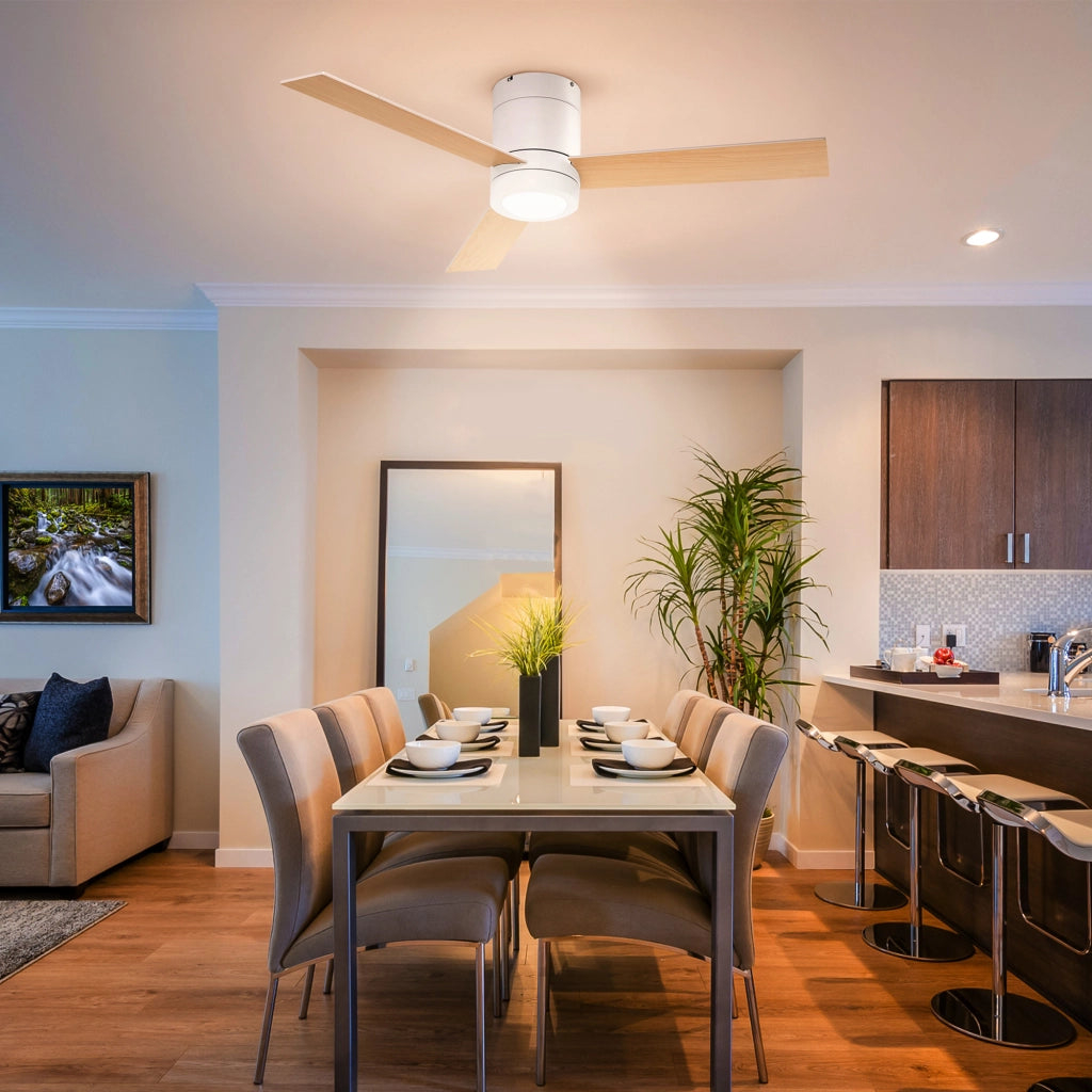 Ventilatore a Soffitto con Luce LED ¨C zephmum ¨C Bianco+Legno Naturale