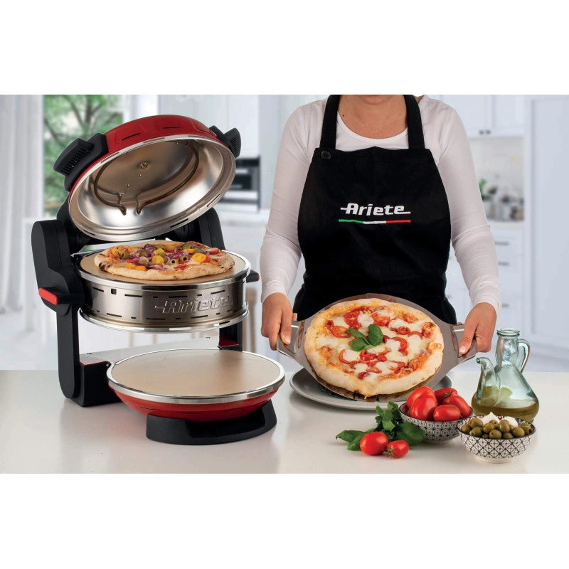 Forno pizza doppio 2300W, 2 pietre refrattarie, 5 livelli di cottura, 2 pale inox - Rosso