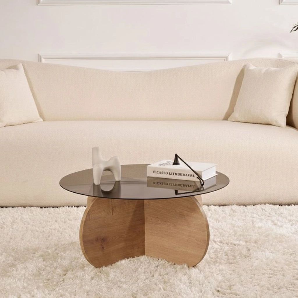 Cugnoli, Tavolino da Salotto Forma Rotondo, 75x75x35h cm Marrone Rovere