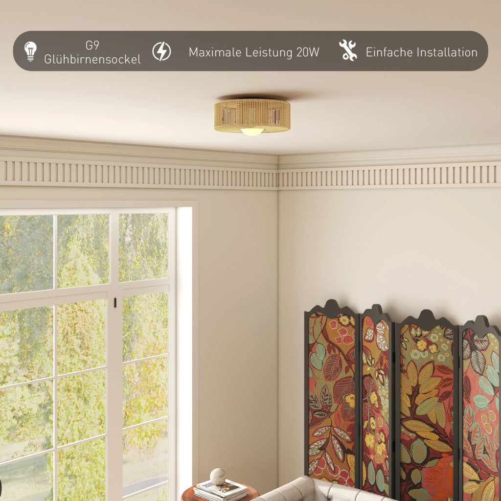 Lampada a sospensione Boho con paralume in corda di canapa ¨C zephmum ¨C G9 LED