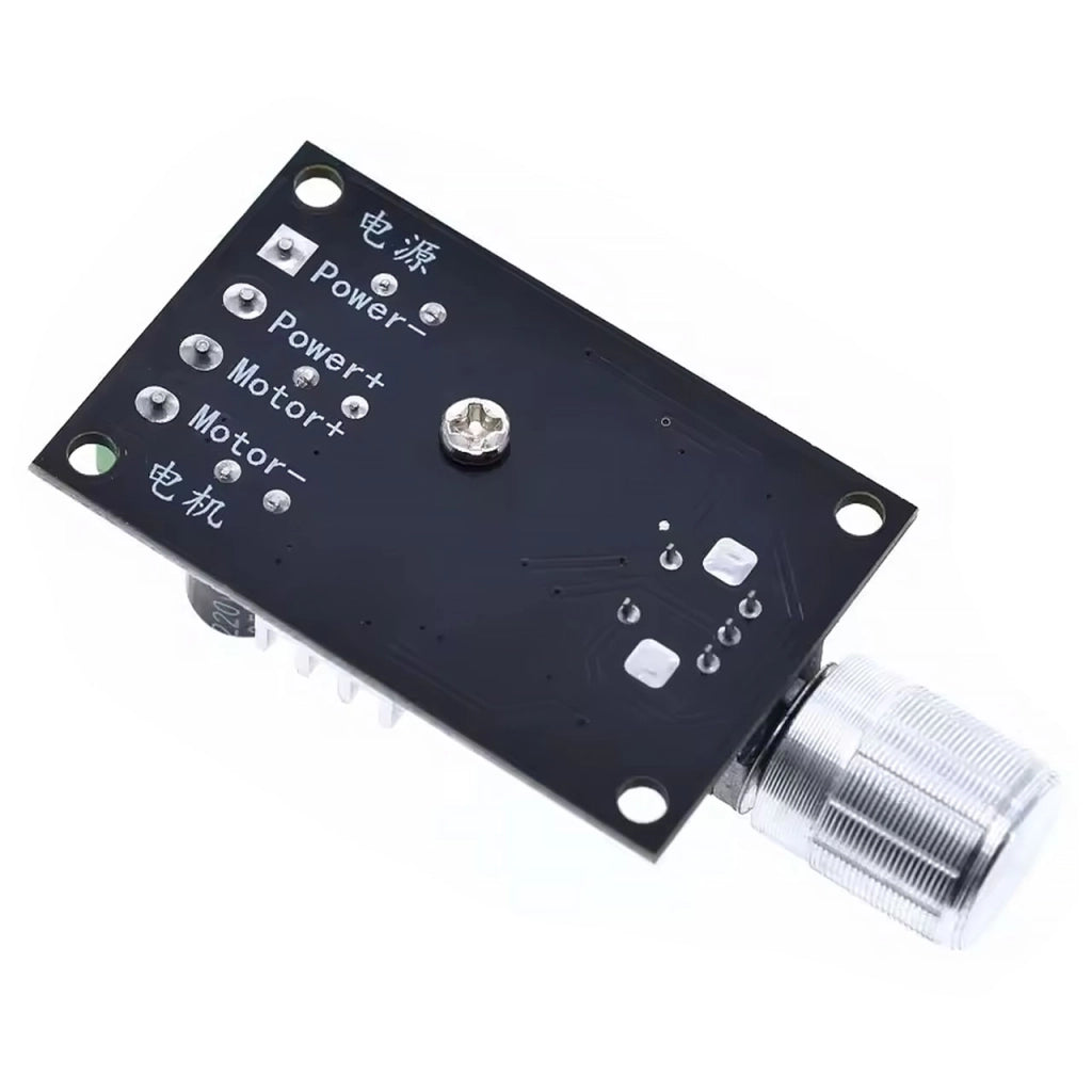 Regolatore PWM Velocità Motore DC 6-28V 3A – Potenziometro, Indicatore LED | Dimensioni Compatte 50x32x55mm
