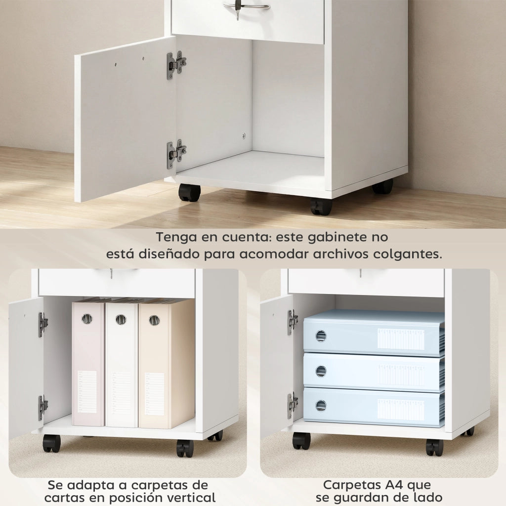 Cassettiera Mobile Ufficio con Ruote e Serratura ¨C Xylo ¨C Bianco 40x35x60cm