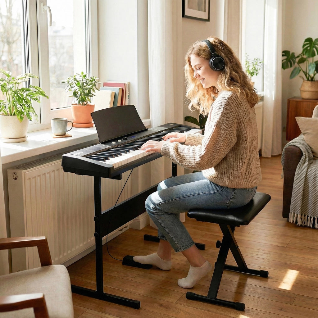 Tastiera pianoforte 61 tasti principianti supporto sgabello regolabili, Tastiera elettrica 128 ritmi 128 toni 80 demo bambini adolescenti adulti
