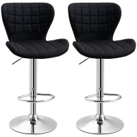 Set di 2 Sgabelli da Bar Design Contemporaneo Altezza d'Assise Regolabile 59-81 cm Girevoli 360° Lino Nero