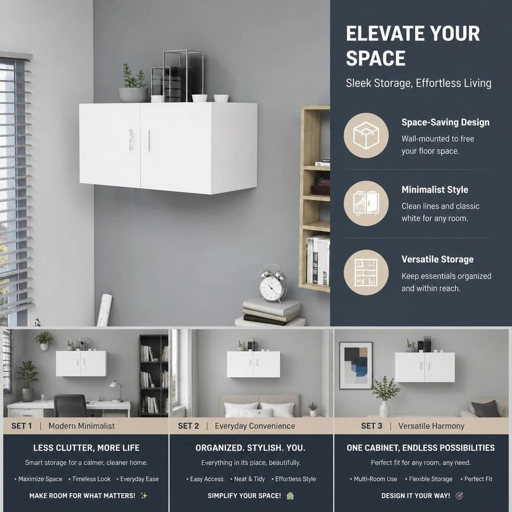 Wall Cabinet, White, 80 X 39 X 40 Cm, Wood-based Material