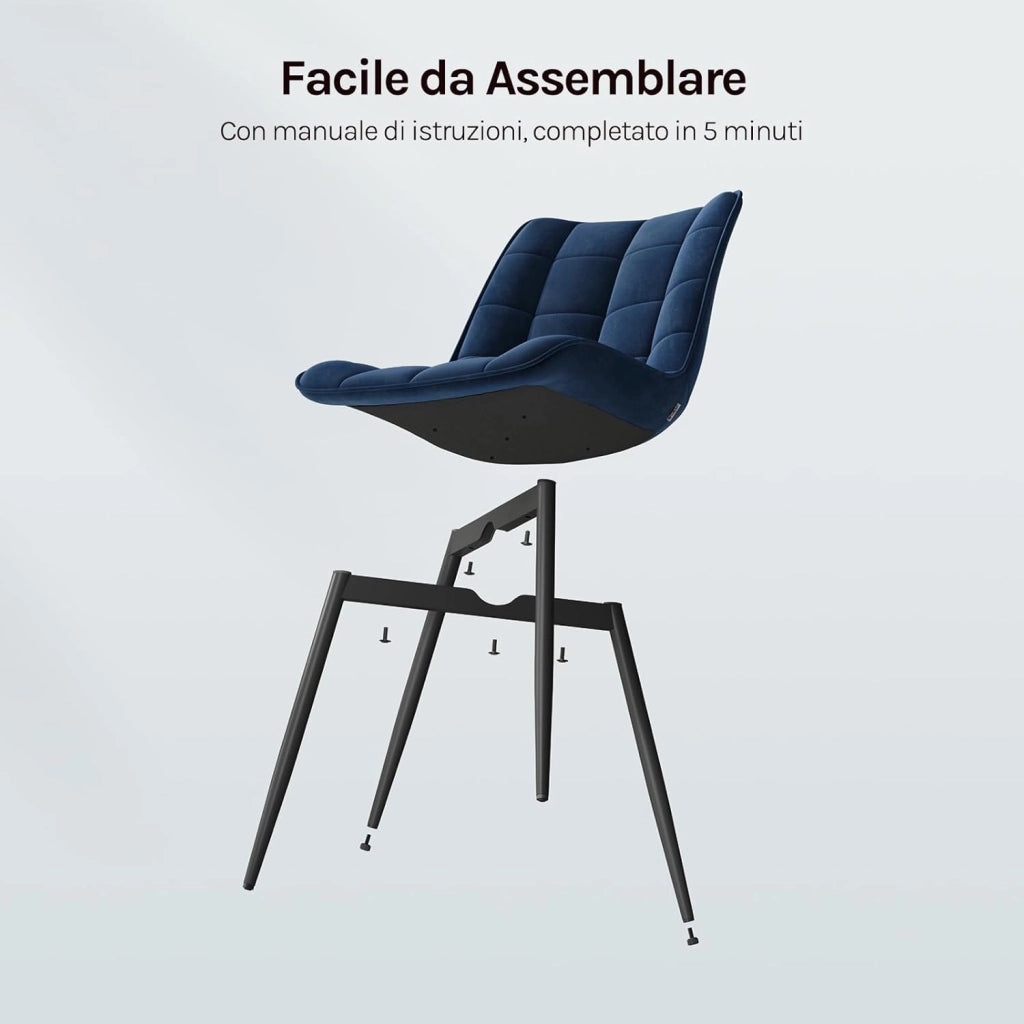 Sedie da Pranzo con Schienale senza Braccioli Sgabello in Velluto per Cucina Blu BH142bl-2