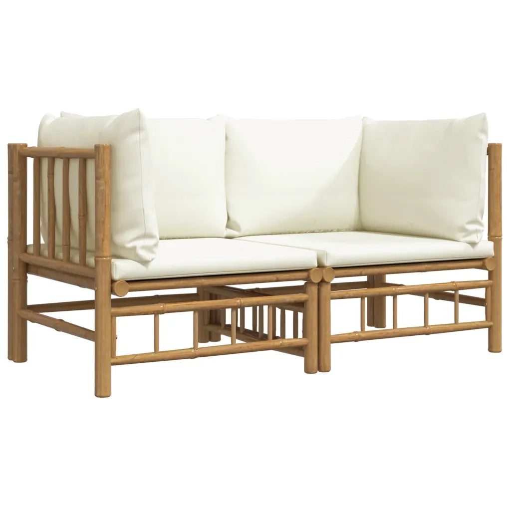 Divani Angolari da Giardino con Cuscini Bianco Crema 2pz Bambù 3155182