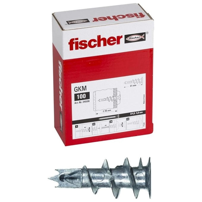 Fischer GKM Tassello Metallico per Cartongesso Autofilettante 100 pz Lunghezza 31 mm Diametro Vite 4-5 mm colore Nero